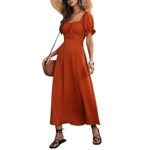 Della Mel Orange Back-Tie Puff-Sleeve Maxi Dress Size M